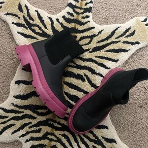 Chunky black and pink rain boots
